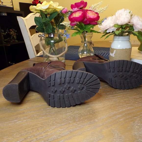 Apt.9 Dark Brown Suede - Leather Strapped Zipper Booties  - Size 7.5 - Picture 6 of 6